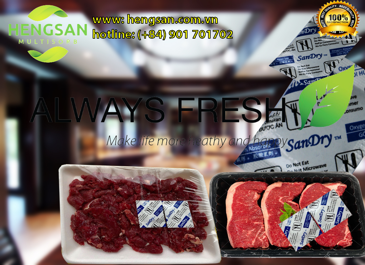 Bảo quản thịt bằng sản phẩm gói hút Oxy Sandry